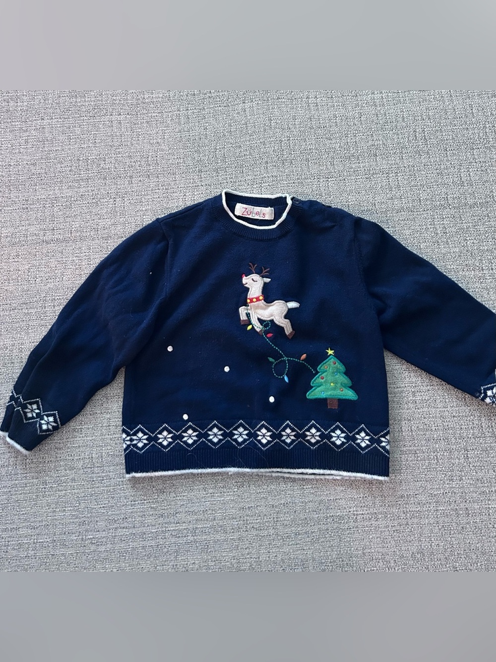 Zubels Navy Holiday Reindeer Sweater with Tree. 100% Cotton Size 3T